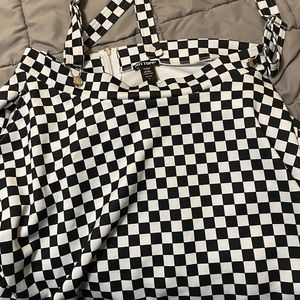 Checked print suspender skirt